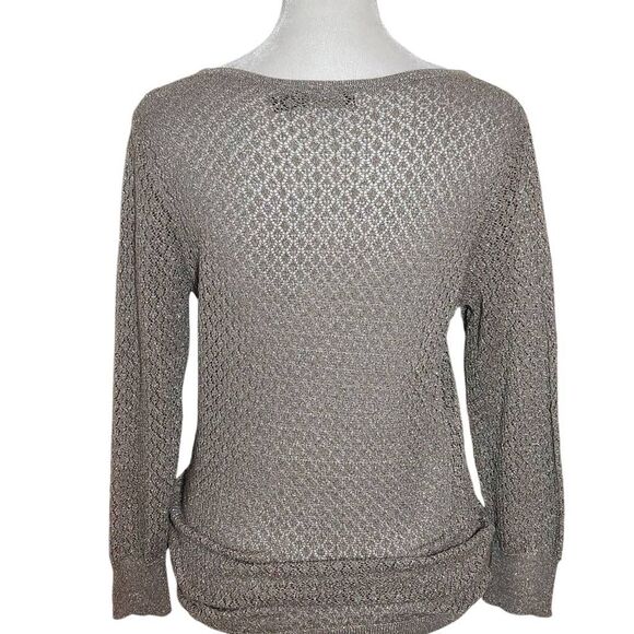 The Limited Taupe Open Knit Sweater with Metallic Gold Accents Size Medium - Picture 2 of 9